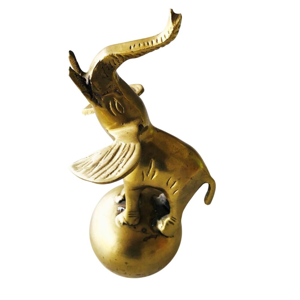 Vintage Brass Elephant on Ball Bell: Brass Circus Elephant.